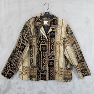 Vtg Jacket Women 2X Neutral Tapestry Jacquard Lilly of Ca.‎ Lined Eclectic USA